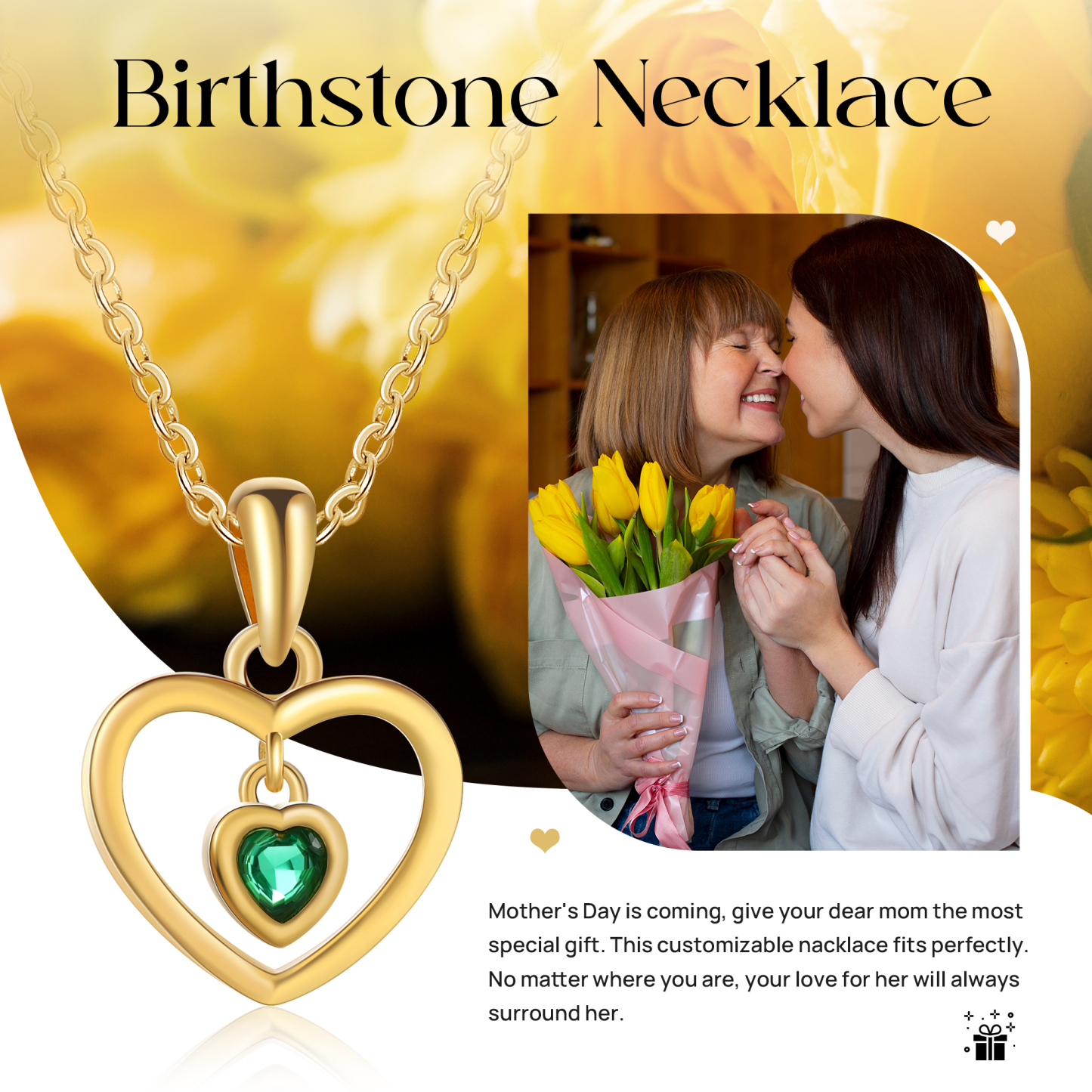 Collar de corazón con 1 piedra de nacimiento personalizada-Jessemade ES