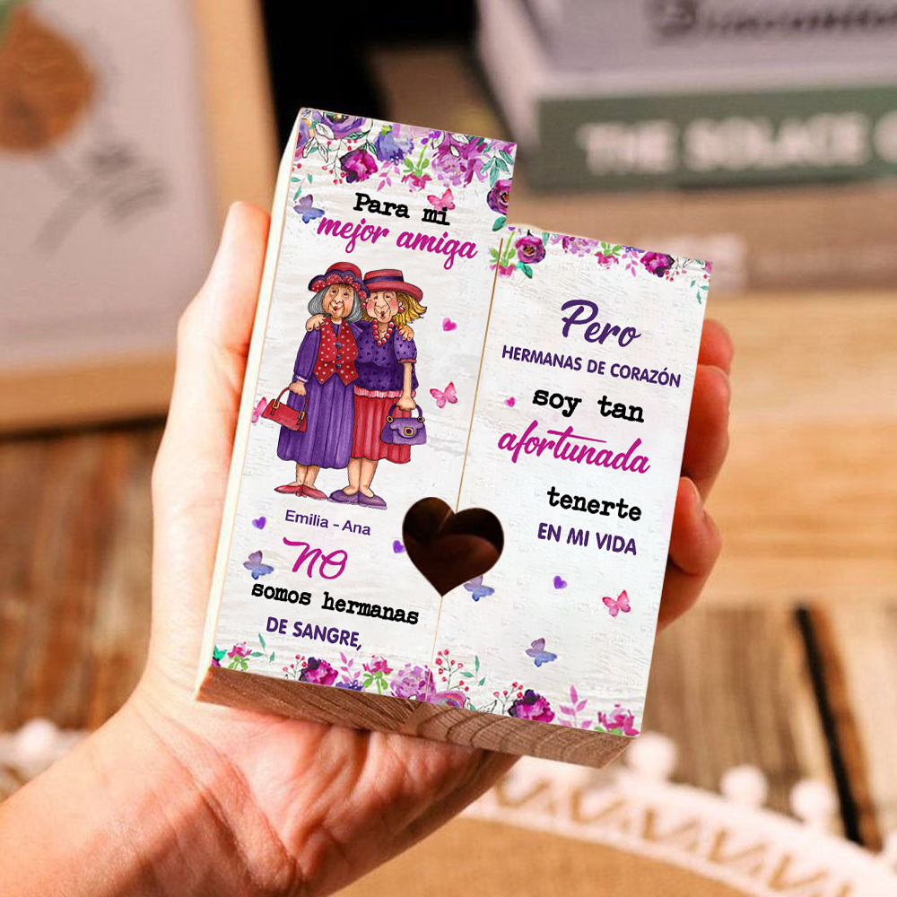 Candelero para amiga de madera de dos piezas sin candela con nombres personalizados-Jessemade ES