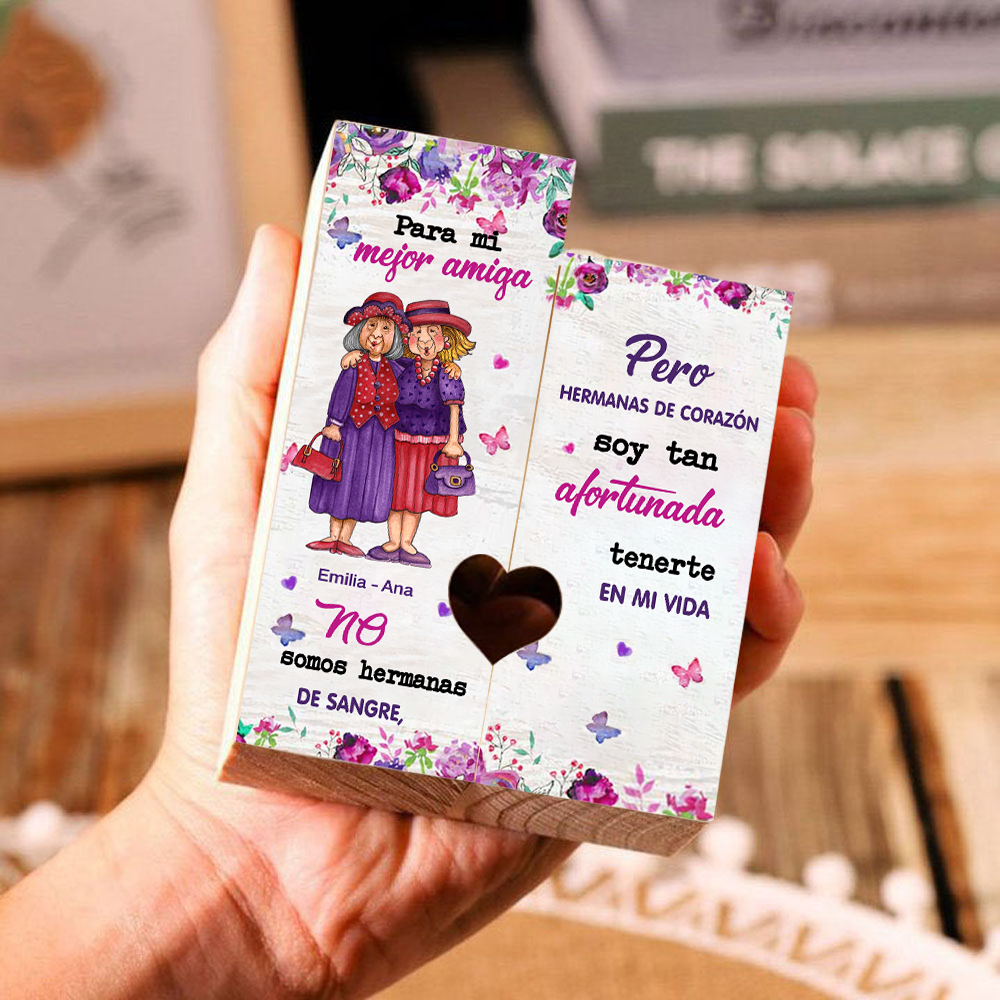 Candelero para amiga de madera de dos piezas sin candela con nombres personalizados-Jessemade ES