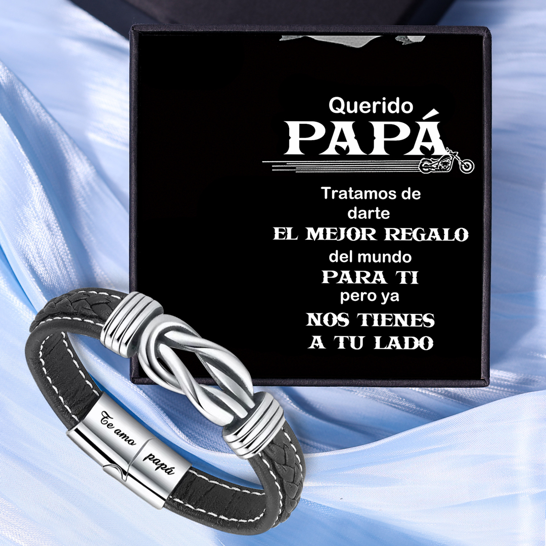 A mi papá-Pulsera de Cuero Nudo Eterno de Acero Inoxidable con 2 Nombres Personalizados