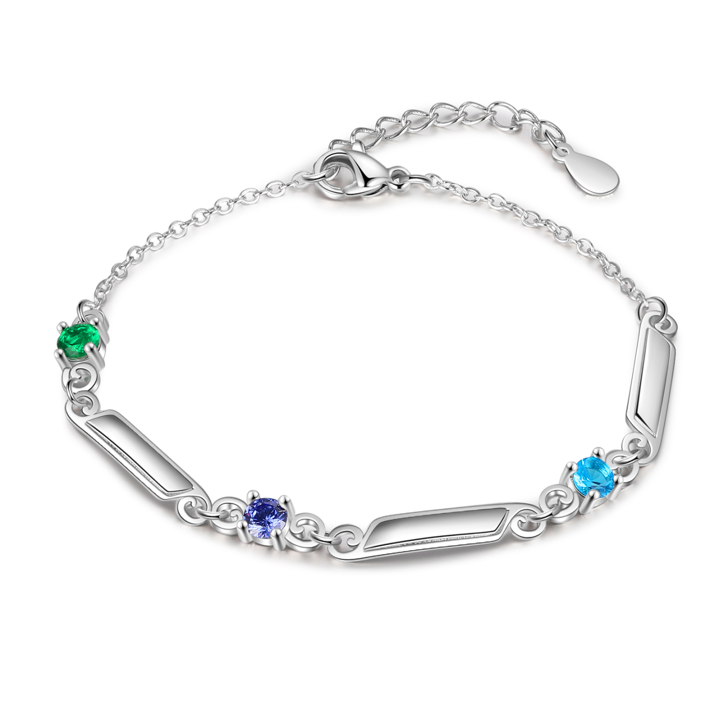 Pulsera de lazos y placitas personalizada de 3 nombres con 3 piedras de nacimiento-Jessemade ES