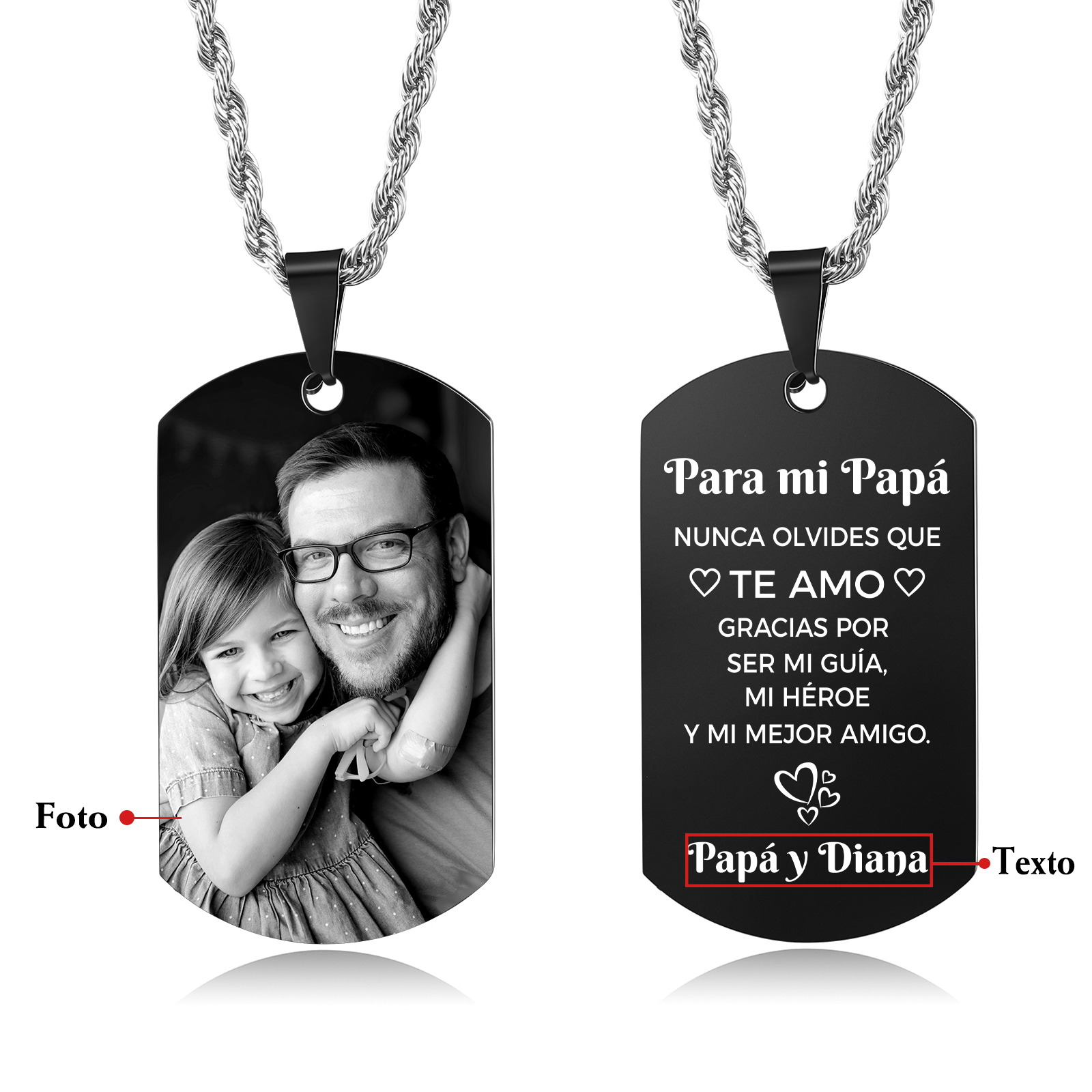 A MI PAPÁ-Collar de placa personalizada con texto y foto-Jessemade ES