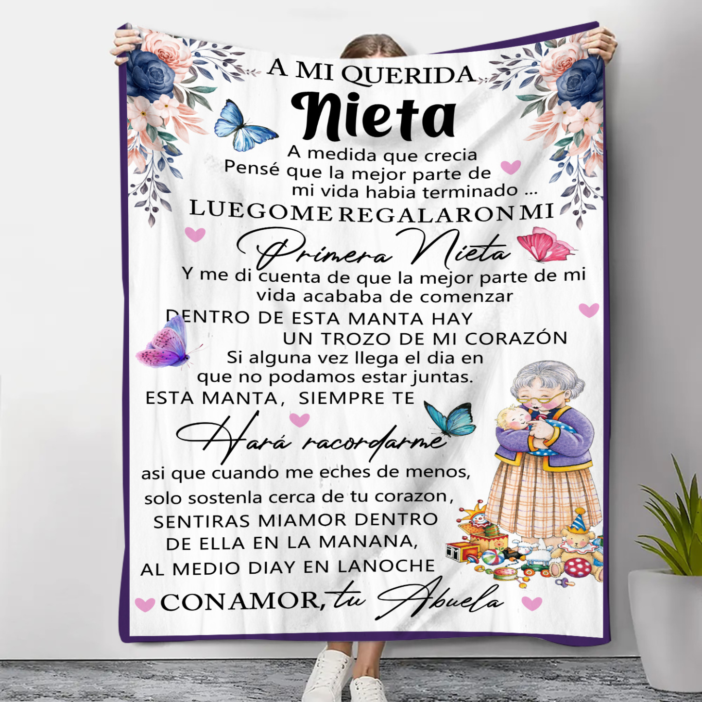 A mi nieta de abuela - Manta de buen calidad con frase amoroso-Jessemade ES