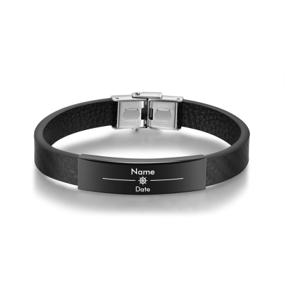 Pulsera de Cuero con Placa de Nombre y Fecha Personalizados -Jessemade ES