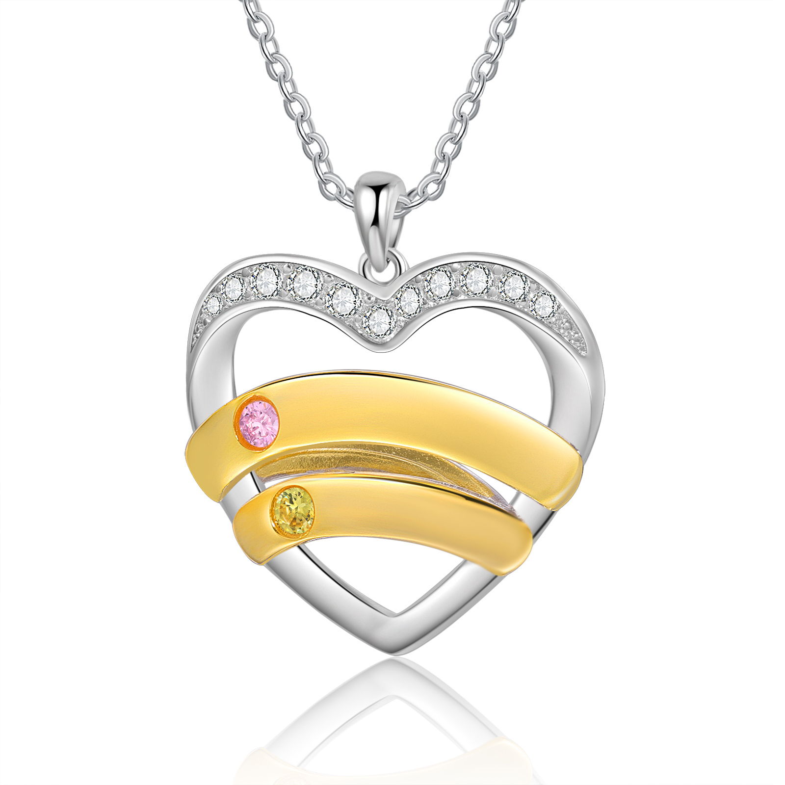 Collar de corazón con 2 nombres y piedras de nacimiento personalizados-Jessemade ES