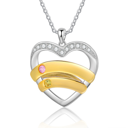 Collar de corazón con 2 nombres y piedras de nacimiento personalizados-Jessemade ES