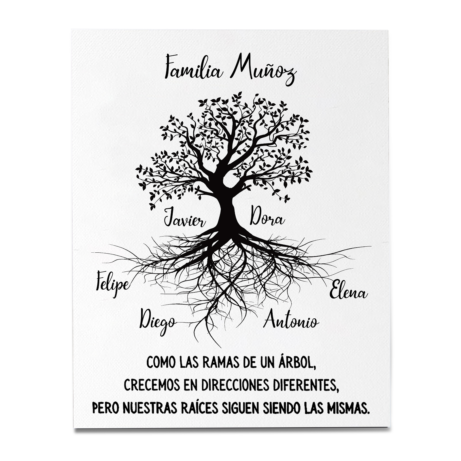 A mi familia-Lámina marco de madera Árbol de la Vida 1 texto y 6 nombres personalizados-Jessemade ES