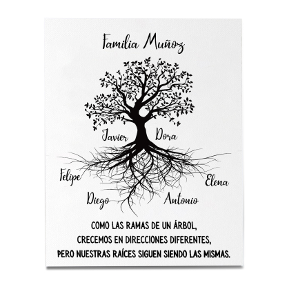 A mi familia-Lámina marco de madera Árbol de la Vida 1 texto y 6 nombres personalizados-Jessemade ES