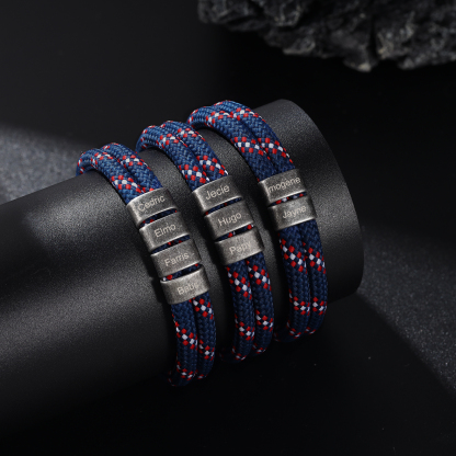 2-4 Nombres Personalizados Pulsera de Cuerda Azul Marino con Rojo y Blanco Aros de Acero Inoxidable-Jessemade ES