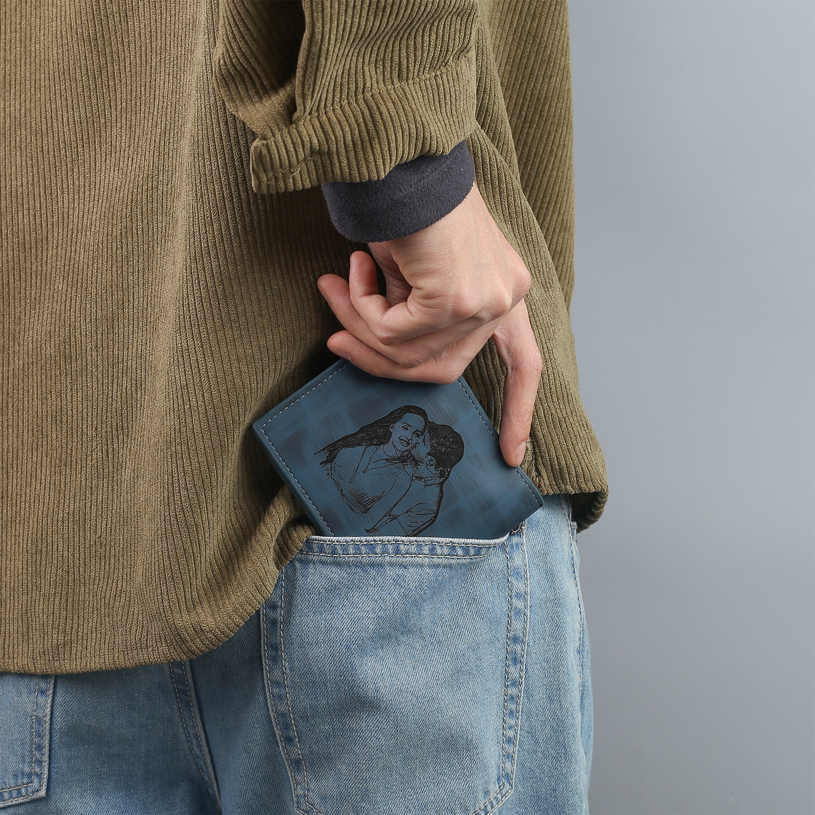 Cartera, billetera personalizada con 1 foto, 1 nombre y 1 letra monedero para hombre-Jessemade ES