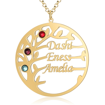 Collar de plata 925 Árbol de la Vida Árbol Genealógico 3 nombres y 3 piedras de nacimiento-Jessemade ES