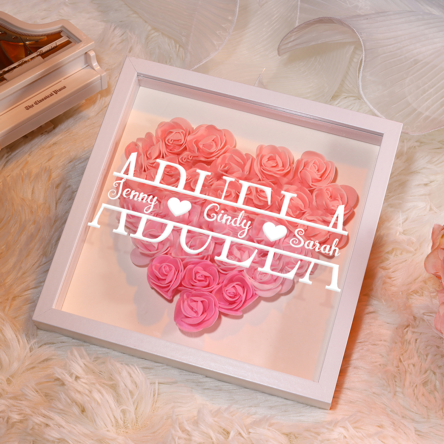 Adorno de madera de flores personalizado con 1 nombre y 1 texto-Jessemade ES