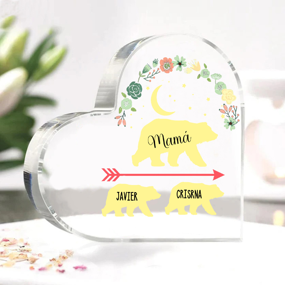 A mi mamá-Placa de acrílico en forma de corazón osos 1-6 nombres personalizados-Jessemade ES