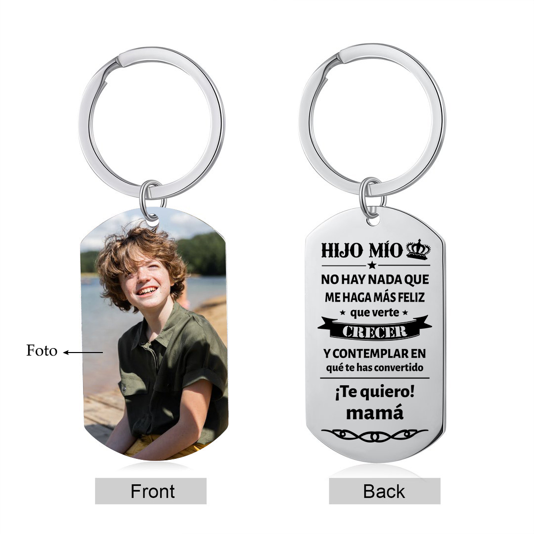 A mi hijo-Llavero de placa "¡Te quiero!" de padres personalizado con 1 foto-Jessemade ES