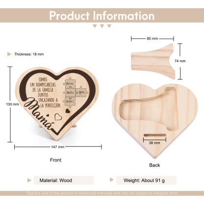 Adorno personalizado con 2-6 nombres decoración de madera en forma de corazón para mi mamá-Jessemade ES