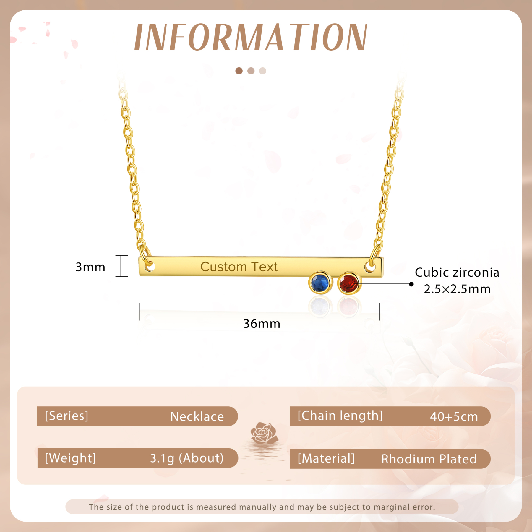 Collar con colgante de placa con 1-4 piedras de nacimiento personalizadas con texto-Jessemade ES