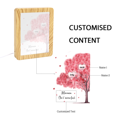 Marco/Espejo con LED Multifuncional Árbol de la Vida 1-10 Nombres Personalizados con 1 Texto-Jessemade ES