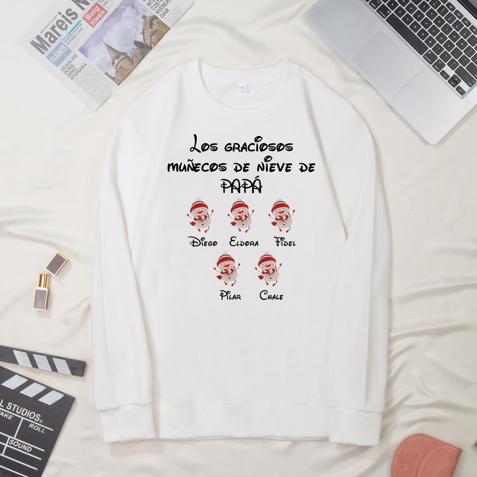 Familia-Sudadera "Muñecos de nieve" 6 nombres personalizados-Jessemade ES