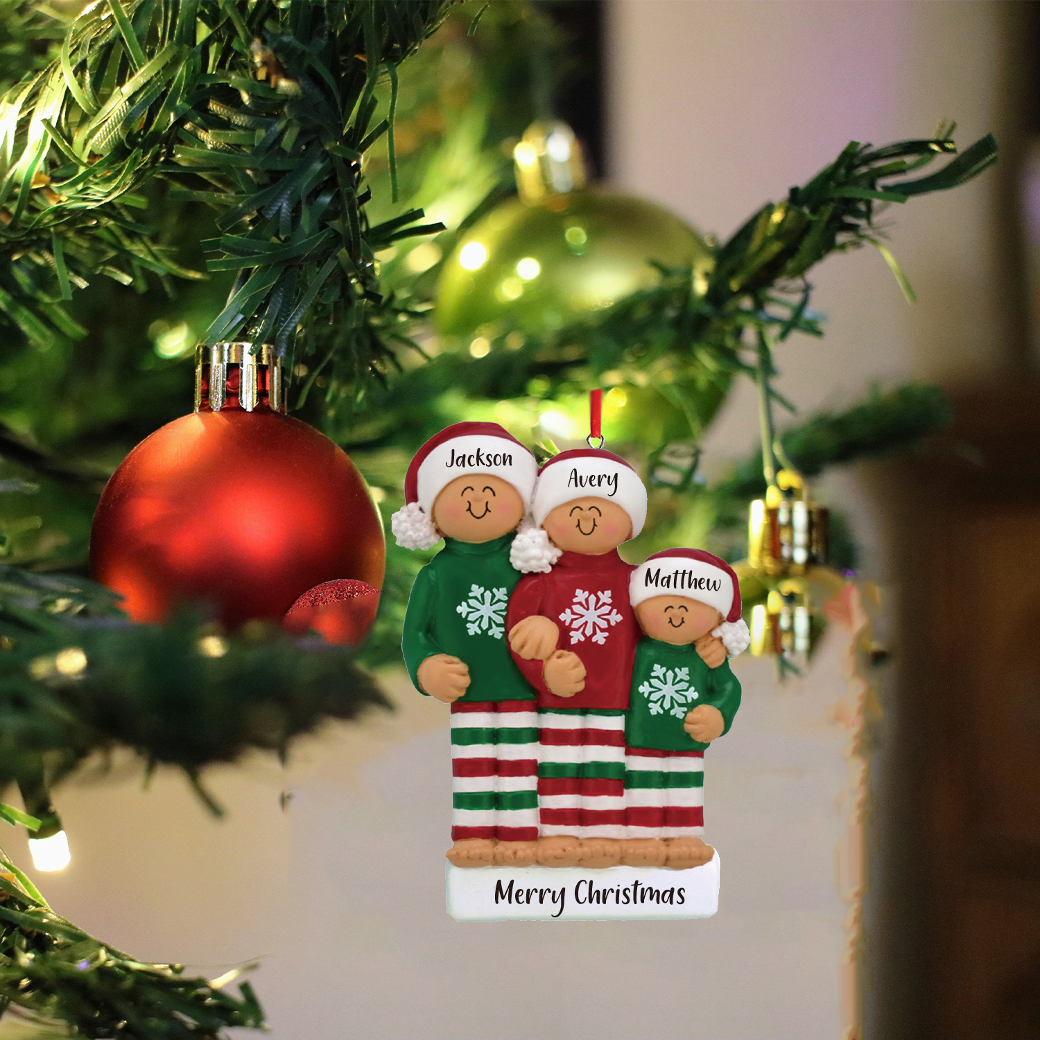 Navidad-Ornamento muñecos navideño de madera 3 nombres y 1 texto personalizados adorno del árbol