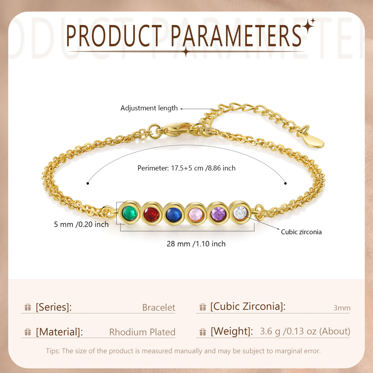 Pulsera 1-6 piedras de nacimiento personalizadas doble cadena-Jessemade ES