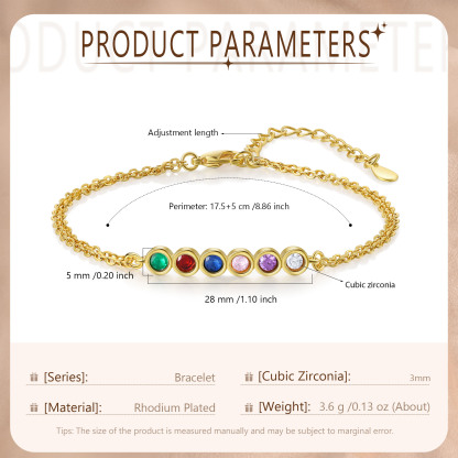 Pulsera 1-6 piedras de nacimiento personalizadas doble cadena-Jessemade ES