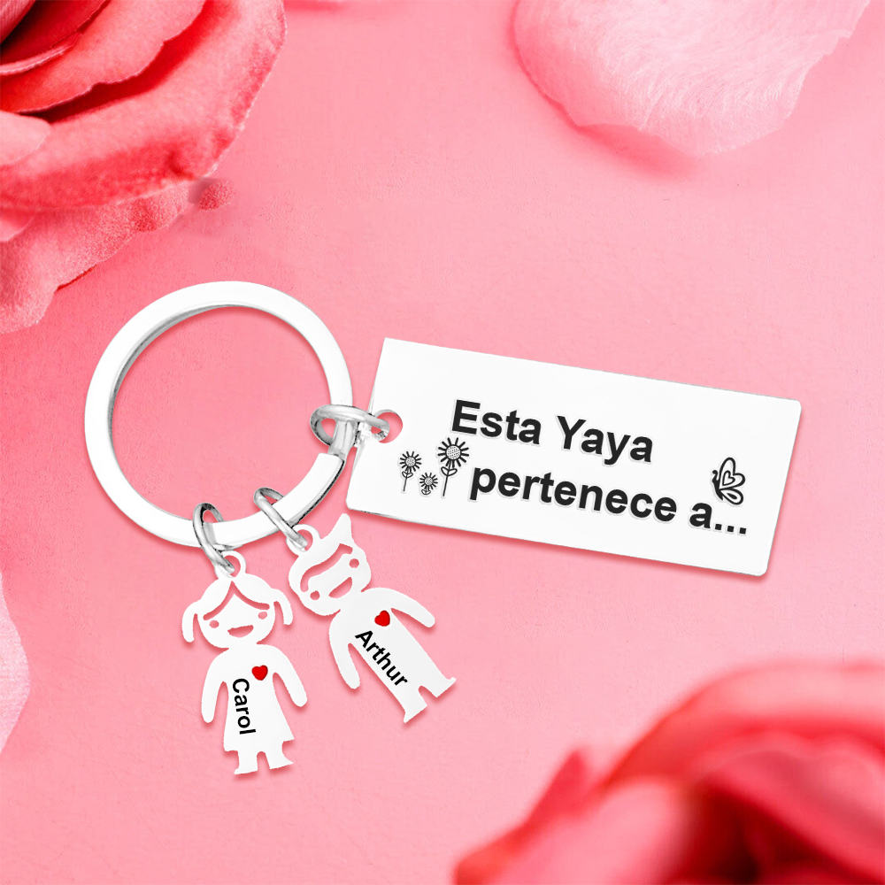 A mi abuela - Llavero "Esta Yaya pertenece a..." con 1-6 nombres personalizados en "niños"-Jessemade ES