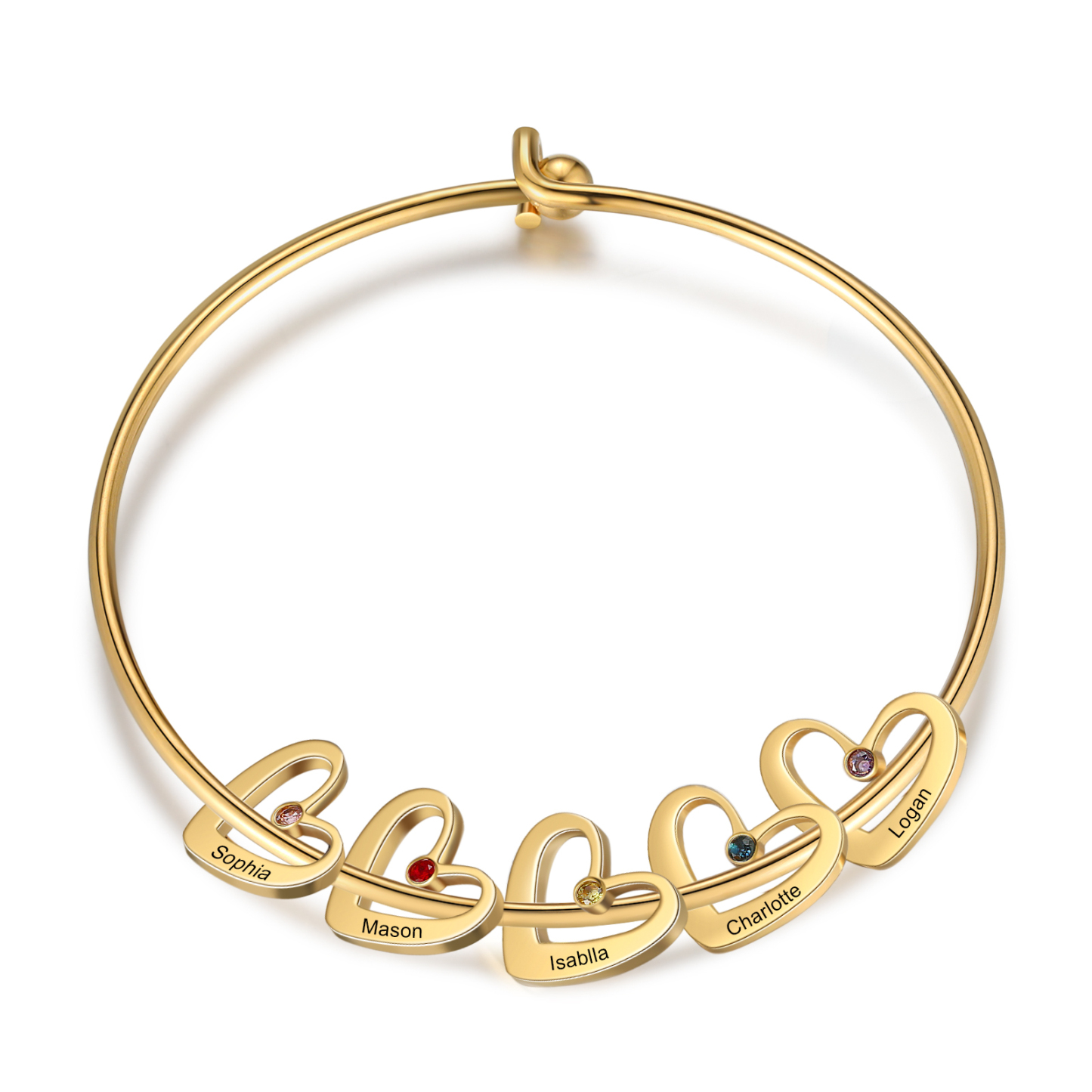 Pulsera 2-6 nombres y piedras de nacimiento personalizados con colgantes de corazón oro-Jessemade ES