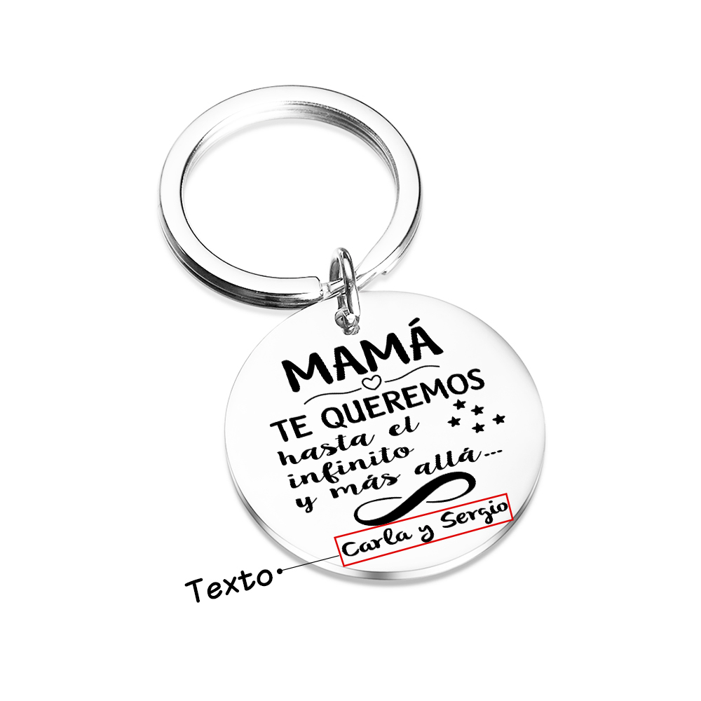 A mi mamá - Llavero de placa redonda "infinito" con 1 texto personalizado-Jessemade ES