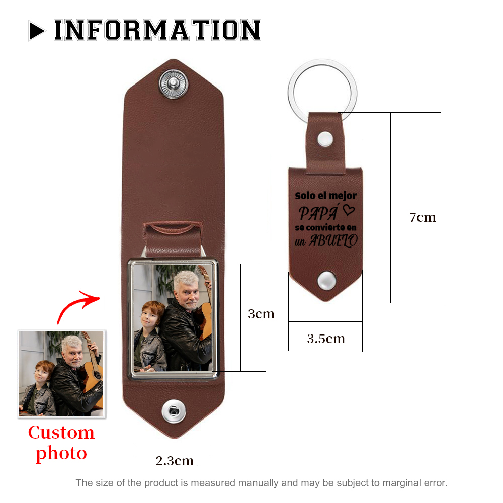 A mi abuelo-Llavero de cuero personalizado con 1 foto-Jessemade ES