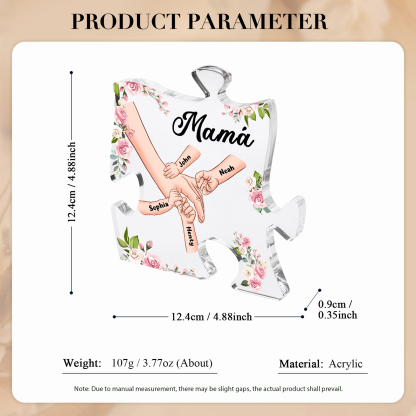 A mi mamá/abuela-Placa de acrílico en forma de corazón mano a mano con 1 texto y 4 nombres personalizados | Jessemade