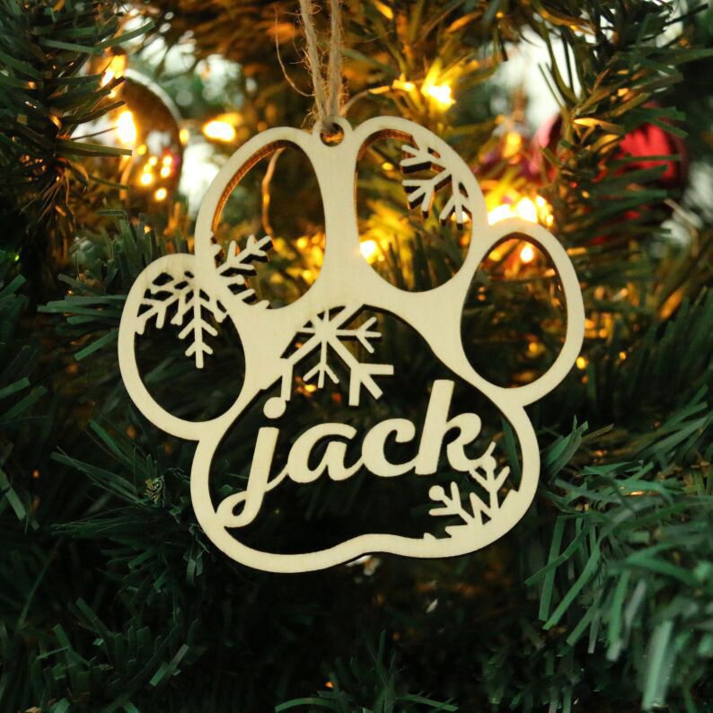 Navidad-Ornamento navideño de pata de perro con 1 nombre personalizado