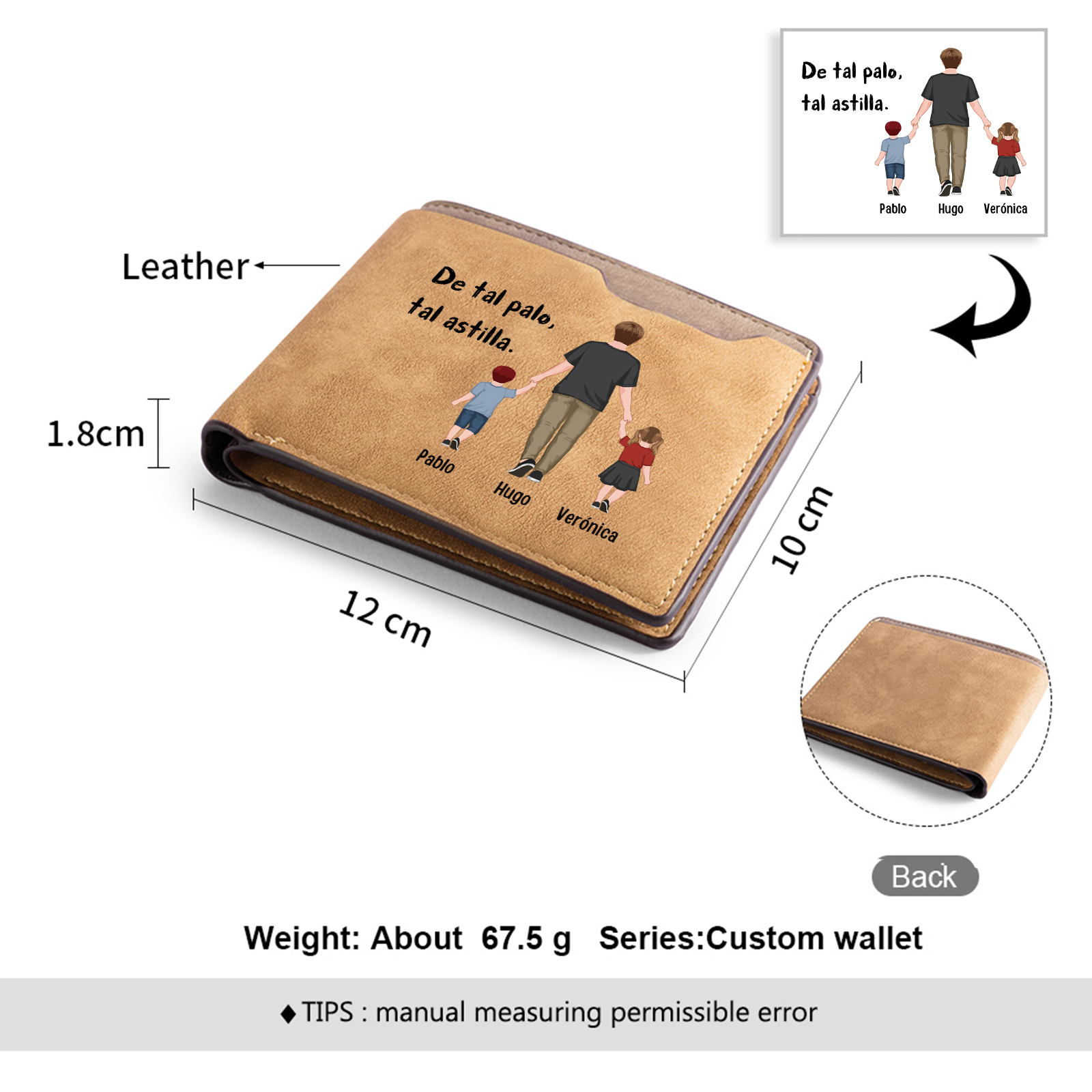 A mi papá-Cartera, billetera clásica siluetas 2-3 nombres personalizados para hombre monedero-Jessemade ES