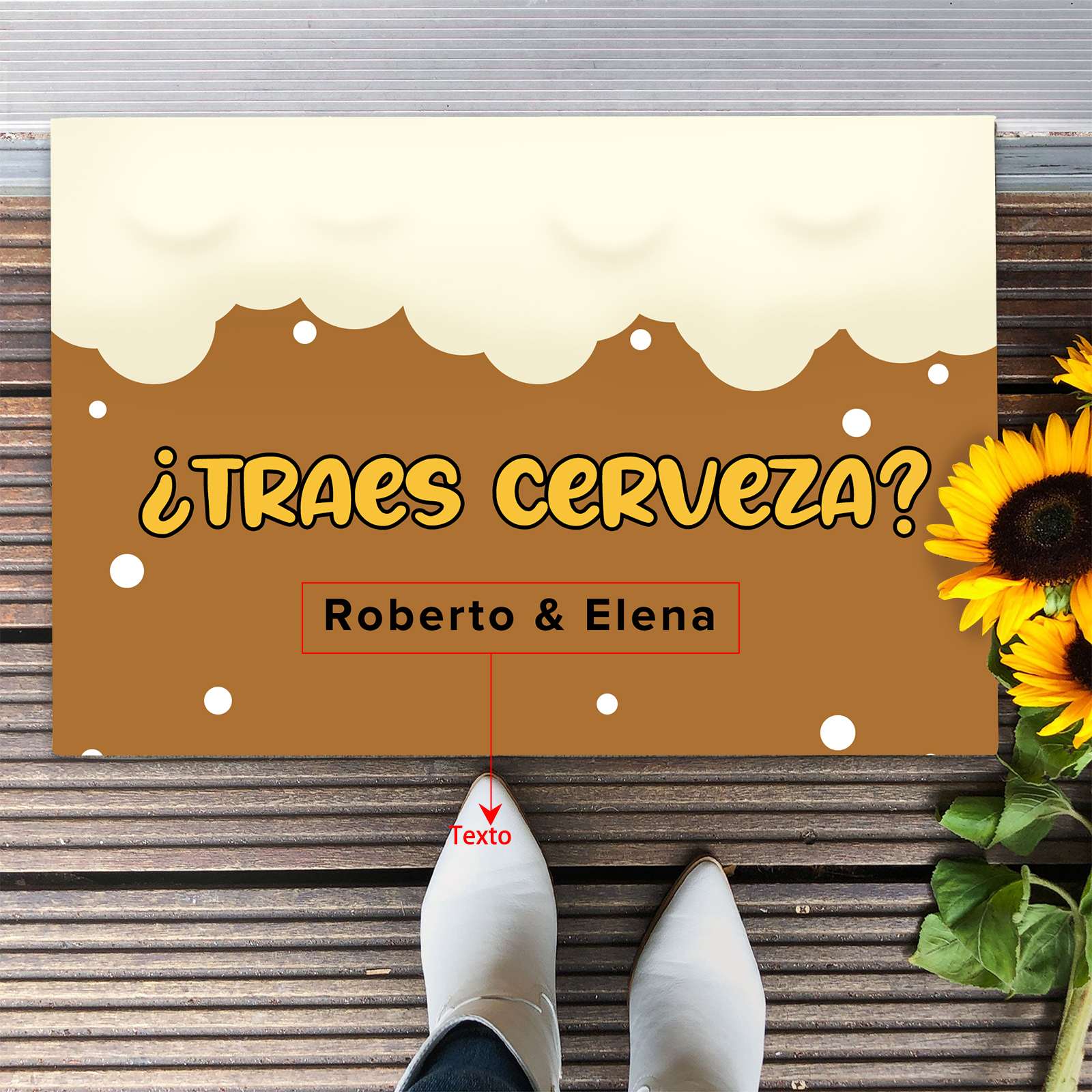 Felpudo/alfombra de entrada cerveza personalizado con 1 texto-Jessemade ES