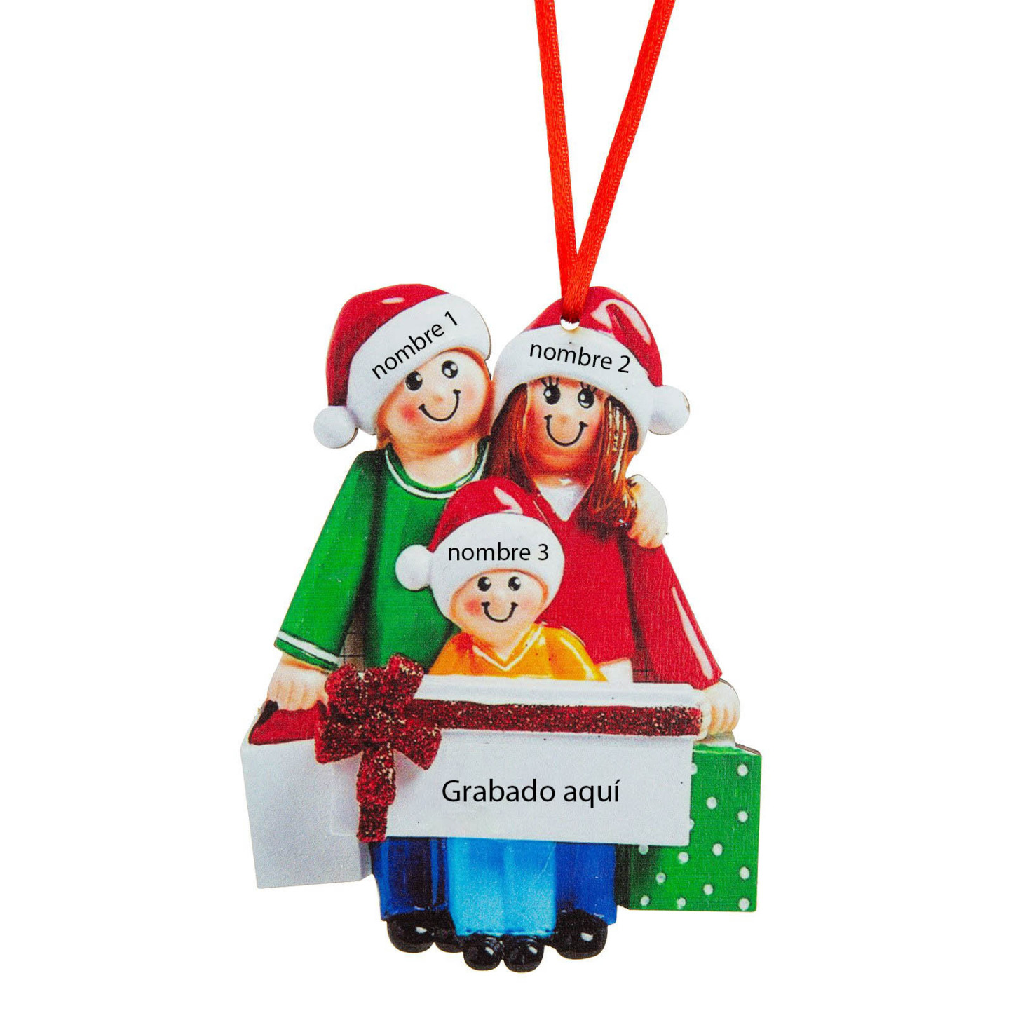 Navidad-Muñeco Ornamento Navideño 3 Nombres y Texto Personalizados Adorno de Madera
