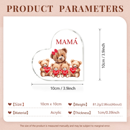 A mi mamá/abuela-Placa de acrílico "Nosotros" en forma de corazón 4 nombres y 1 texto personalizados-Jessemade ES