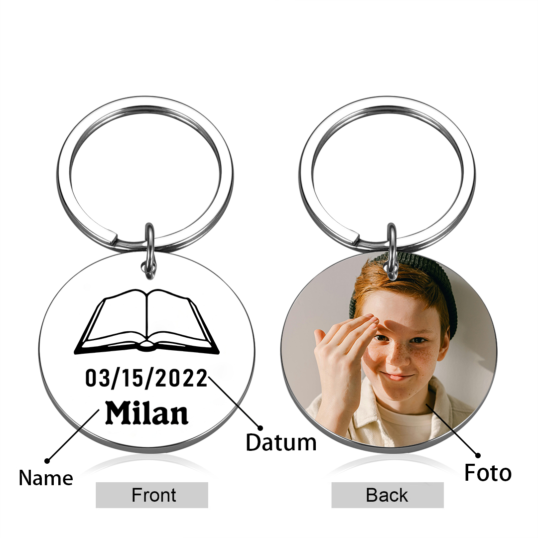 Comunión-Llavero con icono de comunión 1 foto, 1 fecha y 1 nombre personalizados-Jessemade ES