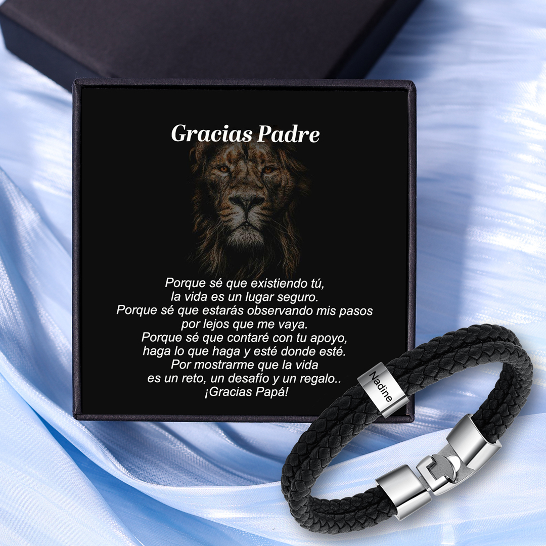 A mi papá-Pulsera de cuero trenzado 1 aro con 1 nombre personalizado pulsera de hombre -Jessemade ES