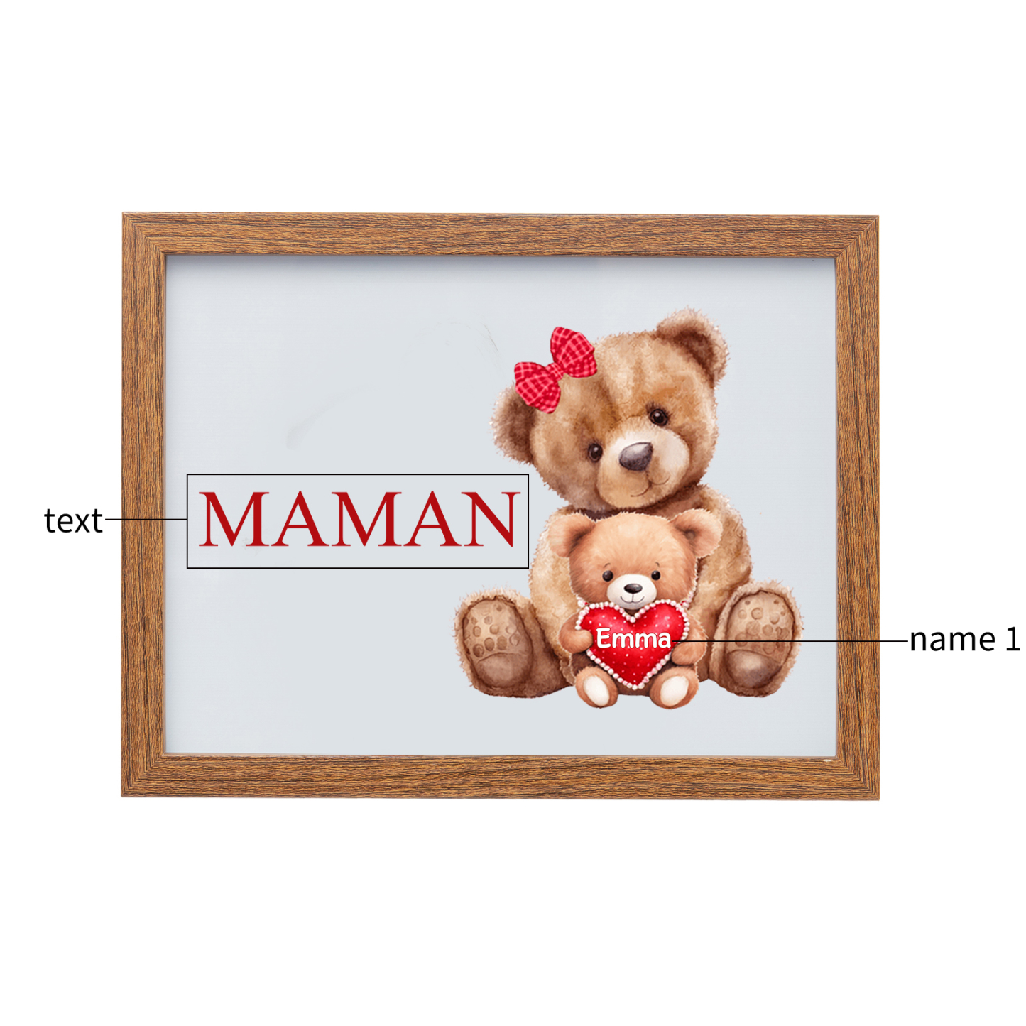 Marco con LED Familia de Osos 1-4 Nombres Personalizados con 1 Texto-Jessemade ES