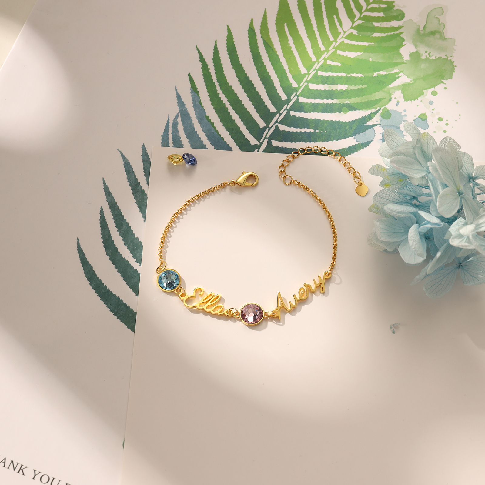 Pulsera personalizada de 1-5 nombres con 1-5 piedras de nacimiento-Jessemade ES