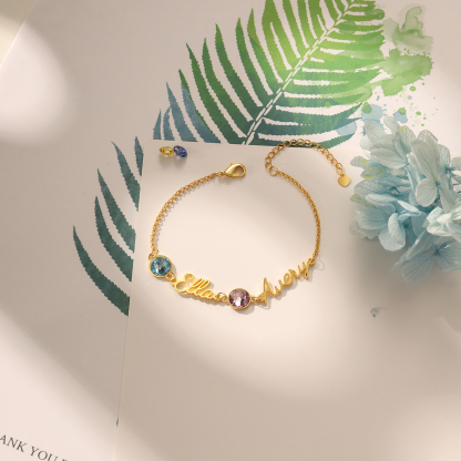 Pulsera personalizada de 1-5 nombres con 1-5 piedras de nacimiento-Jessemade ES
