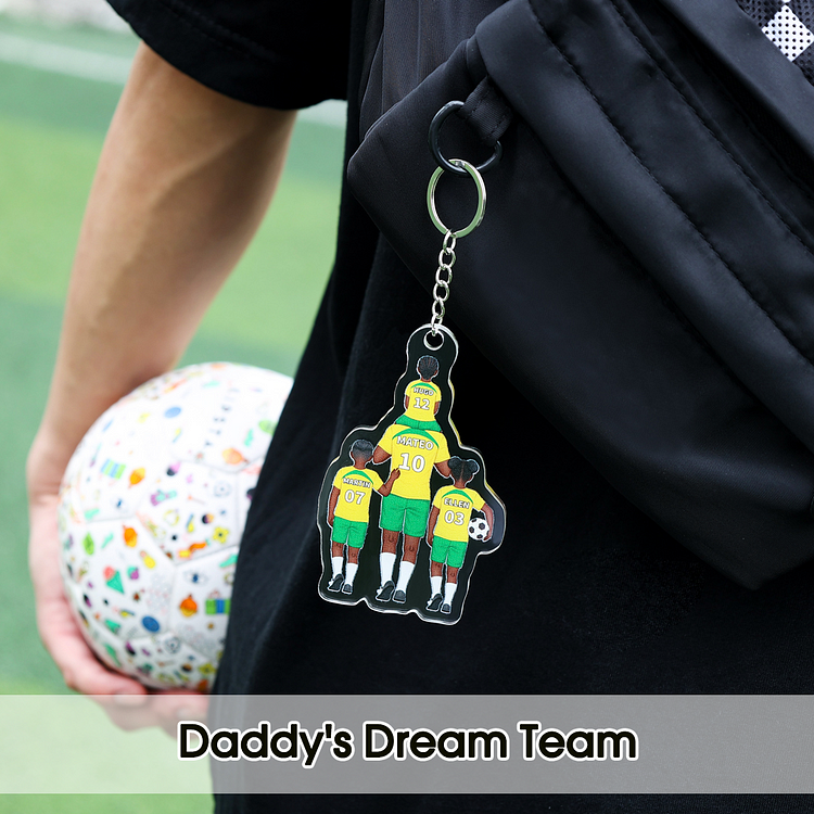 Llavero de acrílico fútbol papá y niños 1-4 nombres y personajes personalizados-Jessemade ES