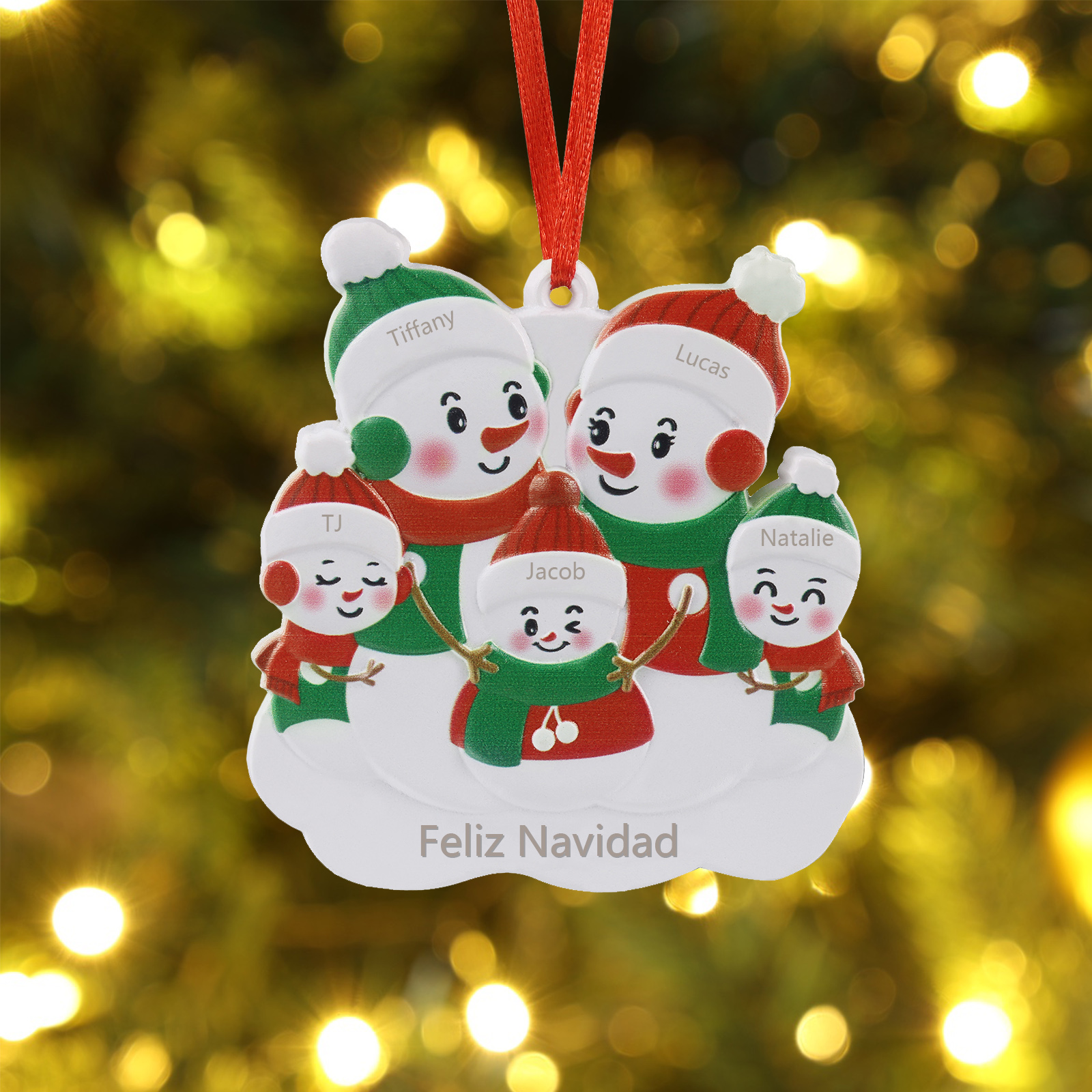 Navidad-Ornamento de resina con muñecos de nieve 5 nombres personalizados con texto adorno de árbol