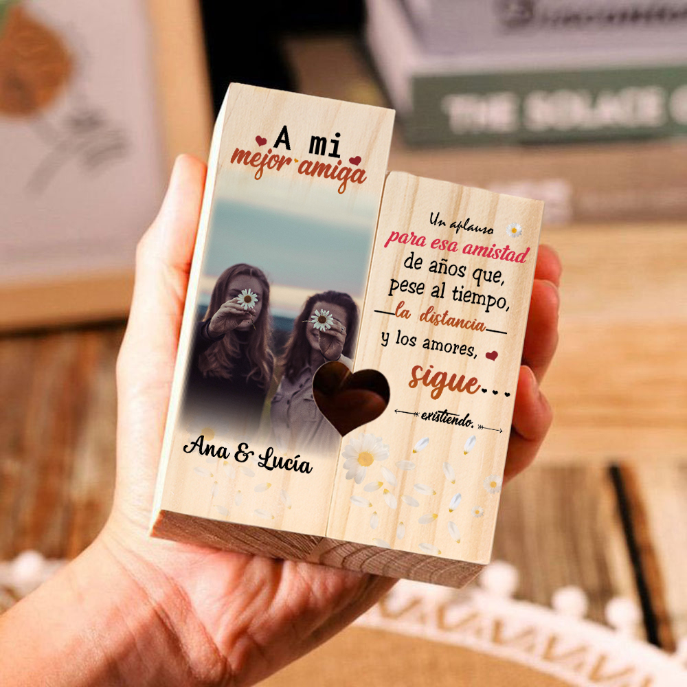 Candelero para amiga de madera de dos piezas sin candela con nombres personalizados-Jessemade ES