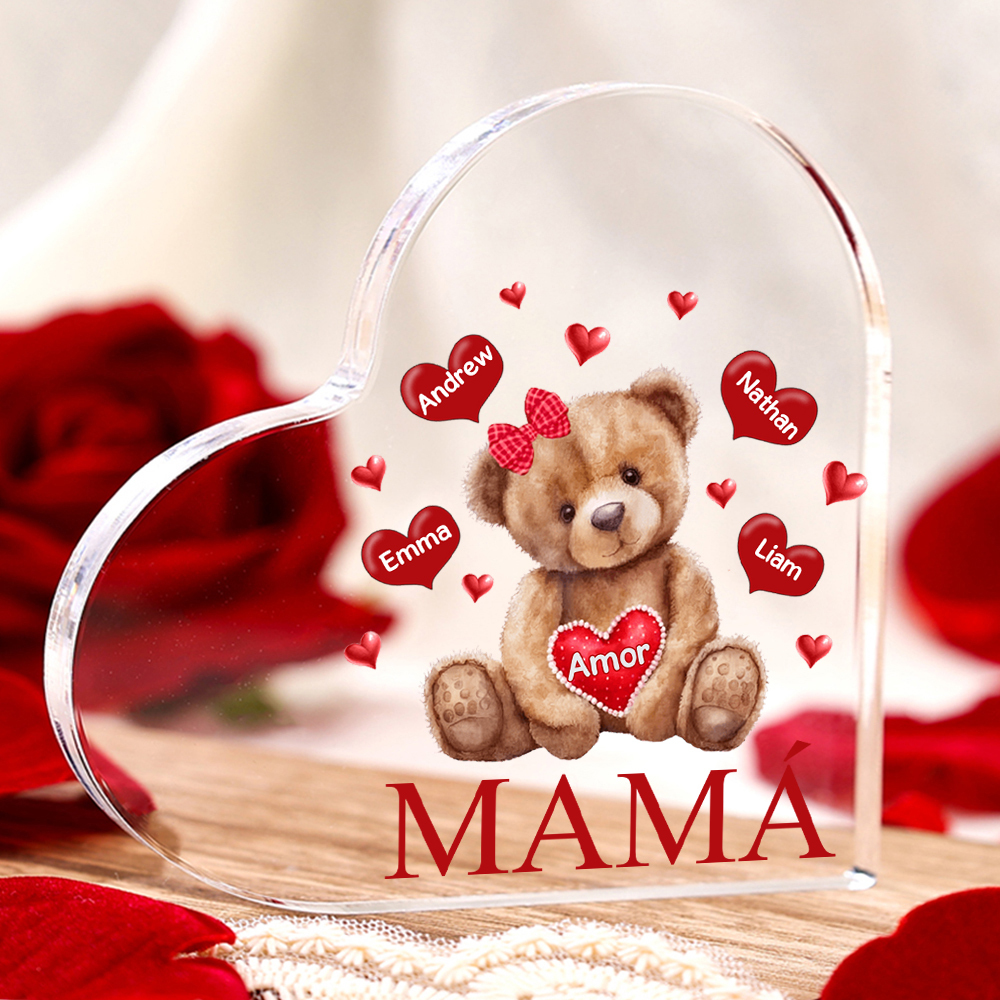 A mi mamá/abuela-Placa de acrílico "Nosotros" en forma de corazón 4 nombres y 1 texto personalizados-Jessemade ES