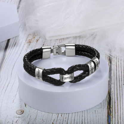 Pulsera 1-7 Nombres Personalizados de Cuero Trenzado con Aros-Jessemade ES