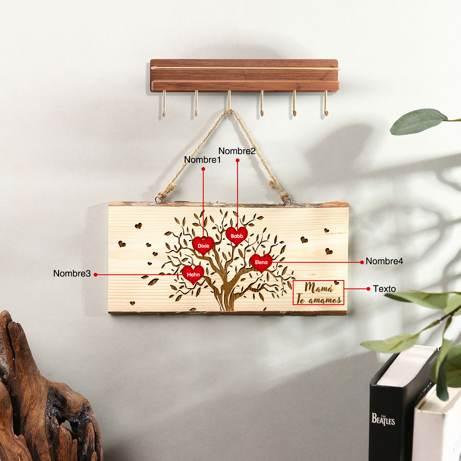 A mi mamá/abuela-Adorno de colgante personalizado con 2-6 nombres de madera árbol de la vida-Jessemade ES