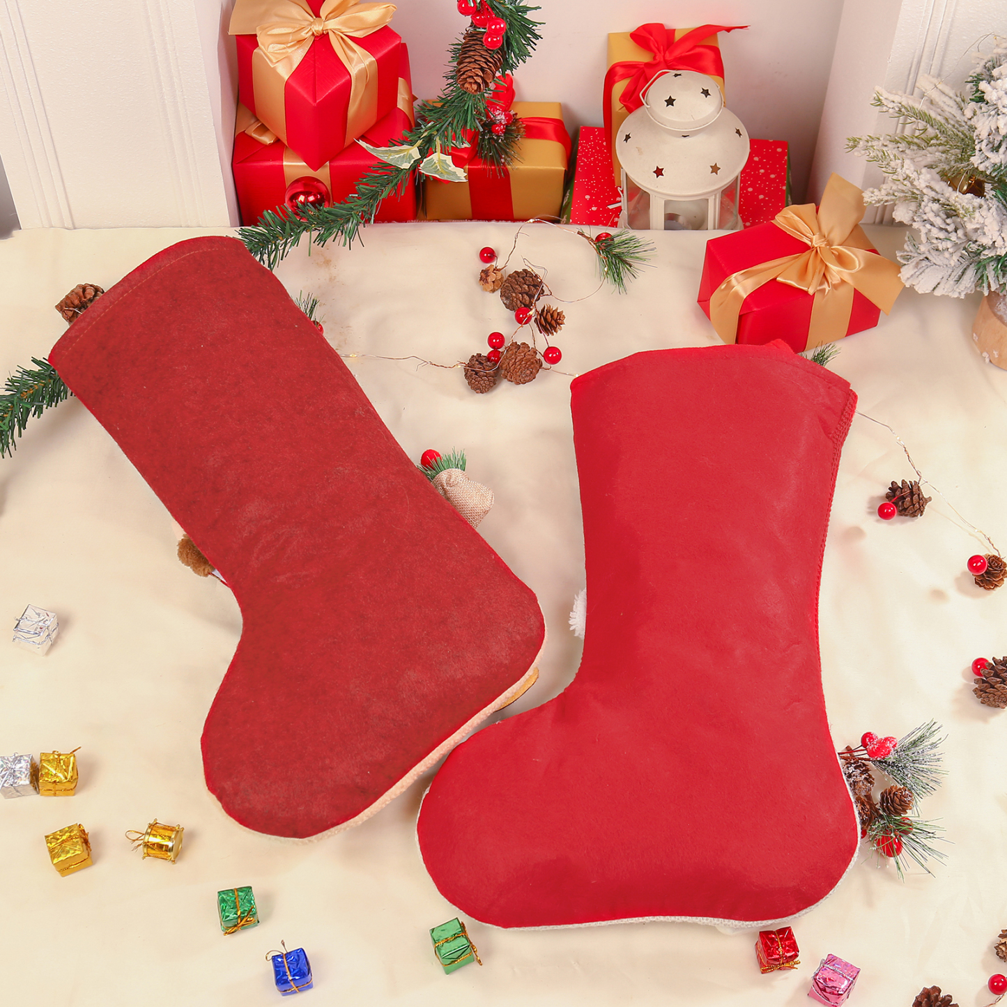 Adornos de medias navideñas con muñeco Bolsa de regalo 1 Nombre personalizado-Jessemade ES