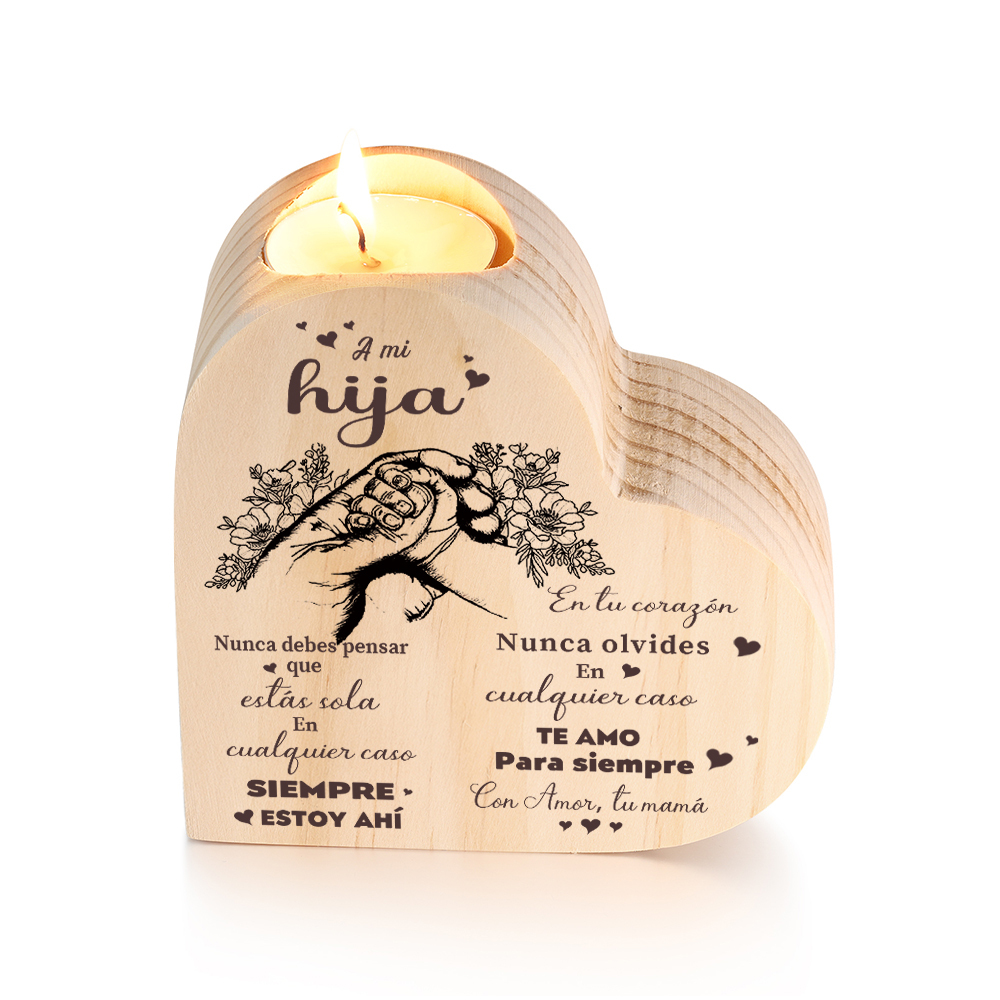 Candelero de corazón para hija de mamá de madera de corazón sin candela-Jessemade ES