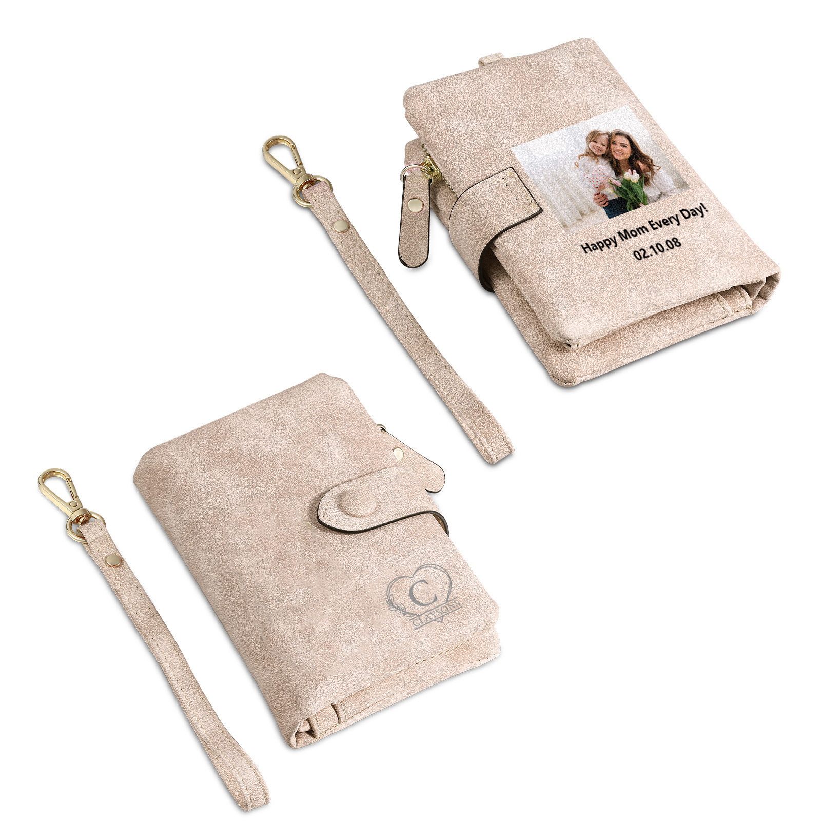 Cartera, billetera con 1 nombre, 1 letra, 1 texto y 1 foto personalizados monedero clásico para mujer-Jessemade ES