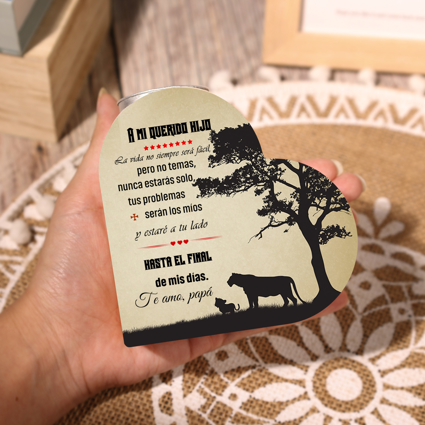 Candelero de corazón para hijo de papá de madera de dos piezas sin candela-Jessemade ES